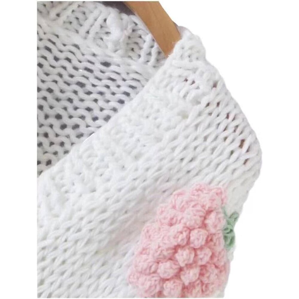 Women's Pink Knit Cardigan 100% Acrylic V Neck Button Embroidered Strawberry - Picture 4 of 6